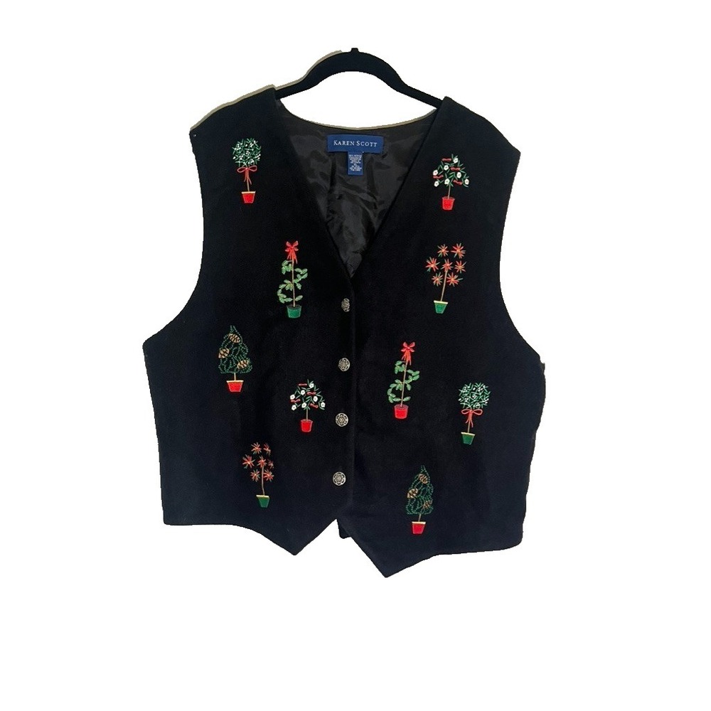 Retro Christmas‎ Embroidery Vest XL Festive Holiday Granny Boho Preppy